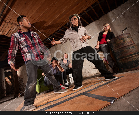 To use this stock image in your creative project, please select the size you need over to the right and click the "Add to Cart" button.
Your downloaded image will come with the Cutcaster watermark removed so don’t worry about the watermark you see on this page. Break Dancing Battle stock photo, Two handsome Latino men face off in break dancing battle by Scott Griessel