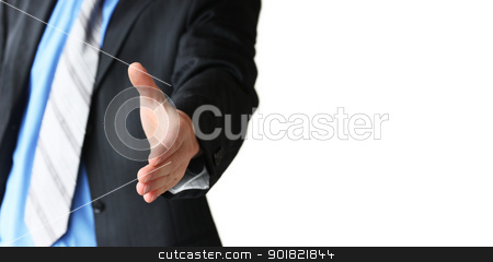 To use this stock image in your creative project, please select the size you need over to the right and click the "Add to Cart" button.
Your downloaded image will come with the Cutcaster watermark removed so don’t worry about the watermark you see on this page. welcome and give hand stock photo, Young business man giving hand for handshake by Viktor Thaut