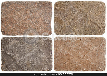 To use this stock image in your creative project, please select the size you need over to the right and click the "Add to Cart" button.
Your downloaded image will come with the Cutcaster watermark removed so don’t worry about the watermark you see on this page. terracotta stepping stones stock photo, texture of four terracofta stepping stones or pavement bricks isolated on white by Marek Uliasz