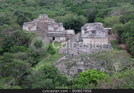 To use this stock image in your creative project, please select the size you need over to the right and click the "Add to Cart" button.
Your downloaded image will come with the Cutcaster watermark removed so don’t worry about the watermark you see on this page. Ek Balam Structures stock photo, The Oval Palace and The Twins shot from the top of the Acropolis in the Mayan ruins of Ek' Balam. The name Ek' Balam means 'Black Jaguar'. It is located in the Yucatan Peninsula, Mexico.
by Chris Hill