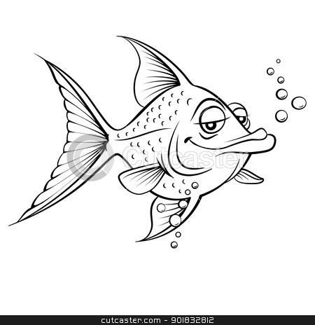 To use this stock image in your creative project, please select the size you need over to the right and click the "Add to Cart" button.
Your downloaded image will come with the Cutcaster watermark removed so don’t worry about the watermark you see on this page. Painted fish stock photo, Cartoon fish. Black and white illustration on white background by dvarg