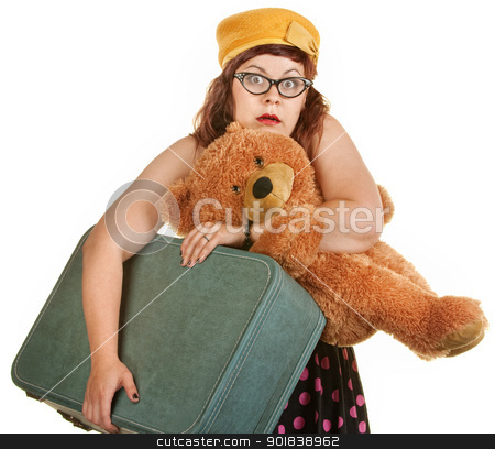 To use this stock image in your creative project, please select the size you need over to the right and click the "Add to Cart" button.
Your downloaded image will come with the Cutcaster watermark removed so don’t worry about the watermark you see on this page. Tense Young Woman with Suitcase stock photo, Tense young woman with toy bear and suitcase by Scott Griessel