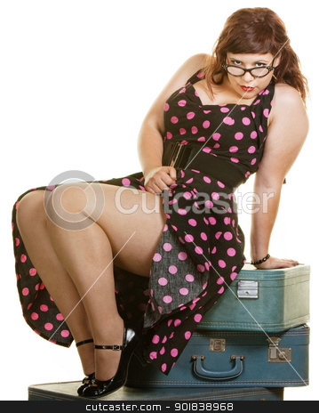 To use this stock image in your creative project, please select the size you need over to the right and click the "Add to Cart" button.
Your downloaded image will come with the Cutcaster watermark removed so don’t worry about the watermark you see on this page. Lady Sitting on Suitcases stock photo, Sexy plus size woman sitting on stack of suitcases by Scott Griessel