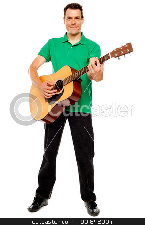 To use this stock image in your creative project, please select the size you need over to the right and click the "Add to Cart" button.
Your downloaded image will come with the Cutcaster watermark removed so don’t worry about the watermark you see on this page. Young caucasian guitarist playing tracks stock photo, Young caucasian guitarist playing tracks isolated over white background by Ishay Botbol