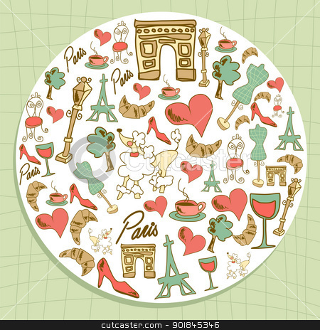 To use this stock image in your creative project, please select the size you need over to the right and click the "Add to Cart" button.
Your downloaded image will come with the Cutcaster watermark removed so don’t worry about the watermark you see on this page. Travel Paris icon set circle stock vector clipart, Hand drawn travel paris icon set circle. Vector file layered for easy manipulation and custom coloring. by Cienpies Design