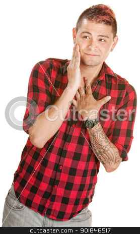 To use this stock image in your creative project, please select the size you need over to the right and click the "Add to Cart" button.
Your downloaded image will come with the Cutcaster watermark removed so don’t worry about the watermark you see on this page. Bashful Man in Love stock photo, Bashful young European man in flannel shirt over white by Scott Griessel