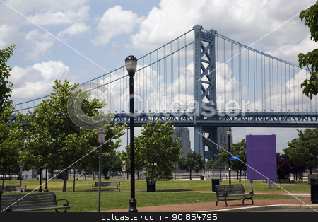 To use this stock image in your creative project, please select the size you need over to the right and click the "Add to Cart" button.
Your downloaded image will come with the Cutcaster watermark removed so don’t worry about the watermark you see on this page. Benjamin Franklin Bridge stock photo, The Benjamin Franklin Bridge in Philadelphia by Abdul Sami Haqqani