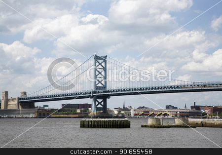To use this stock image in your creative project, please select the size you need over to the right and click the "Add to Cart" button.
Your downloaded image will come with the Cutcaster watermark removed so don’t worry about the watermark you see on this page. Benjamin Franklin Bridge stock photo, The Benjamin Franklin Bridge in Philadelphia by Abdul Sami Haqqani