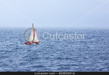 To use this stock image in your creative project, please select the size you need over to the right and click the "Add to Cart" button.
Your downloaded image will come with the Cutcaster watermark removed so don’t worry about the watermark you see on this page. Sail Yacht at Sea stock photo, Yacht with red sail in choppy sea by Darren Pullman