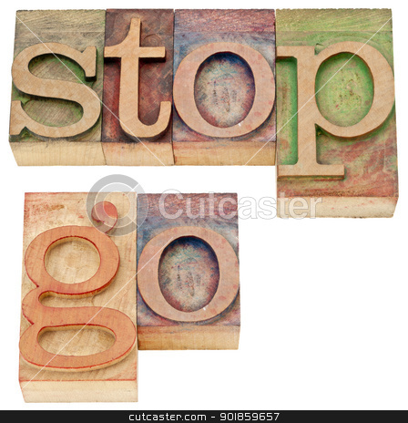 To use this stock image in your creative project, please select the size you need over to the right and click the "Add to Cart" button.
Your downloaded image will come with the Cutcaster watermark removed so don’t worry about the watermark you see on this page. stop and go words in wood type stock photo, stop and go - isolated words in vintage letterpress wood type by Marek Uliasz