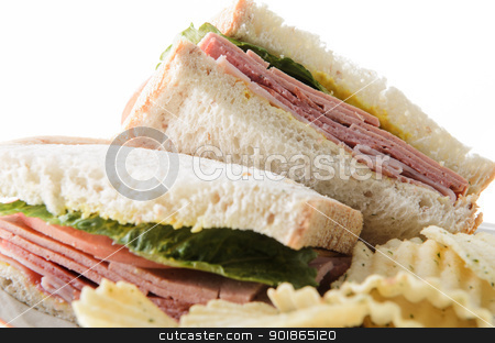 To use this stock image in your creative project, please select the size you need over to the right and click the "Add to Cart" button.
Your downloaded image will come with the Cutcaster watermark removed so don’t worry about the watermark you see on this page. Bologna Sandwich stock photo, Closeup of a bologna sandwich with potato chips, isolated on a white background. by Richard Nelson