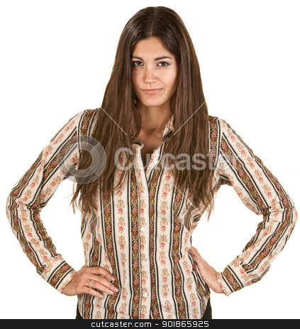 To use this stock image in your creative project, please select the size you need over to the right and click the "Add to Cart" button.
Your downloaded image will come with the Cutcaster watermark removed so don’t worry about the watermark you see on this page. Pretty Hispanic Coy Woman stock photo, Playful Hispanic woman acting disappointed with hands on hips by Scott Griessel