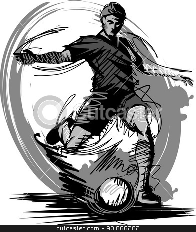 To use this stock image in your creative project, please select the size you need over to the right and click the "Add to Cart" button.
Your downloaded image will come with the Cutcaster watermark removed so don’t worry about the watermark you see on this page. Soccer Player Kicking Ball Vector Illustration stock vector clipart, Sketch Illustration of a Soccer Player by chromaco