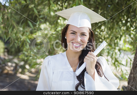 To use this stock image in your creative project, please select the size you need over to the right and click the "Add to Cart" button.
Your downloaded image will come with the Cutcaster watermark removed so don’t worry about the watermark you see on this page. Graduating Mixed Race Girl In Cap and Gown with Diploma stock photo, Attractive Mixed Race Girl Celebrating Graduation Outside In Cap and Gown with Diploma in Hand. by Andy Dean