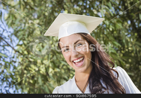 To use this stock image in your creative project, please select the size you need over to the right and click the "Add to Cart" button.
Your downloaded image will come with the Cutcaster watermark removed so don’t worry about the watermark you see on this page. Happy Graduating Mixed Race Girl In Cap and Gown stock photo, Attractive Smiling Mixed Race Girl Celebrating Graduation Outside In Cap and Gown. by Andy Dean