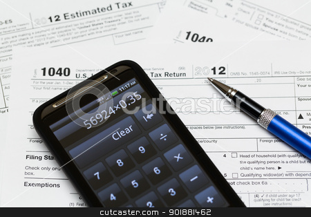 To use this stock image in your creative project, please select the size you need over to the right and click the "Add to Cart" button.
Your downloaded image will come with the Cutcaster watermark removed so don’t worry about the watermark you see on this page. USA tax form 1040 for year 2012 stock photo, Tax form 1040 for tax year 2012 for US individual tax return with smartphone calculator by Steven Heap