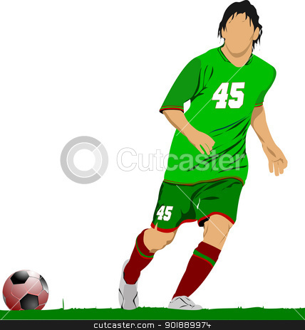 To use this stock image in your creative project, please select the size you need over to the right and click the "Add to Cart" button.
Your downloaded image will come with the Cutcaster watermark removed so don’t worry about the watermark you see on this page. Soccer football player. Colored Vector illustration for designer stock vector clipart, Soccer football player. Colored Vector illustration for designers by Leonid Dorfman