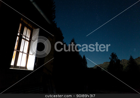 To use this stock image in your creative project, please select the size you need over to the right and click the "Add to Cart" button.
Your downloaded image will come with the Cutcaster watermark removed so don’t worry about the watermark you see on this page. Chalet starry night stock photo, A starry night at the chalet with stars above and the pleiades by Dario Rota
