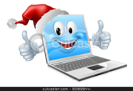 To use this stock image in your creative project, please select the size you need over to the right and click the "Add to Cart" button.
Your downloaded image will come with the Cutcaster watermark removed so don’t worry about the watermark you see on this page. Happy Christmas mobile phone stock vector clipart, Illustration of a happy Christmas laptop computer wearing a Santa Claus hat by Christos Georghiou