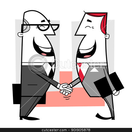 To use this stock image in your creative project, please select the size you need over to the right and click the "Add to Cart" button.
Your downloaded image will come with the Cutcaster watermark removed so don’t worry about the watermark you see on this page. Businessmen shaking hands stock vector clipart, Businessmen shaking hands cartoon illustration by Moenez