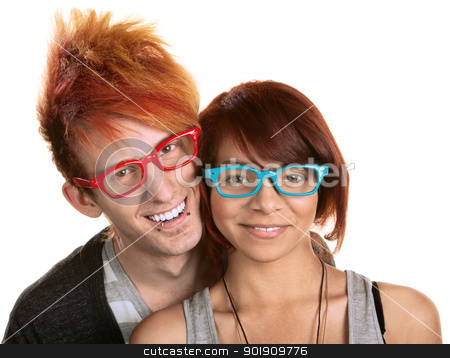 To use this stock image in your creative project, please select the size you need over to the right and click the "Add to Cart" button.
Your downloaded image will come with the Cutcaster watermark removed so don’t worry about the watermark you see on this page. Couple in Red and Blue Glasses stock photo, Cute young couple in red and blue glasses over white by Scott Griessel