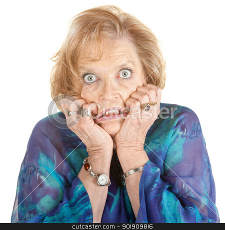 To use this stock image in your creative project, please select the size you need over to the right and click the "Add to Cart" button.
Your downloaded image will come with the Cutcaster watermark removed so don’t worry about the watermark you see on this page. Intimidated Woman stock photo, Intimidated older female with wide eyes over white by Scott Griessel