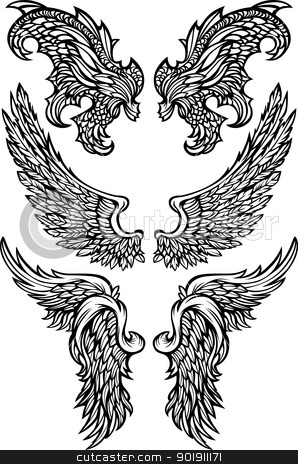 To use this stock image in your creative project, please select the size you need over to the right and click the "Add to Cart" button.
Your downloaded image will come with the Cutcaster watermark removed so don’t worry about the watermark you see on this page. Angel Wings & Demon Wings Vector illustrations stock vector clipart, Angel & Demon Wings Ornate Vector Images by chromaco