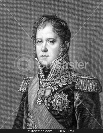 To use this stock image in your creative project, please select the size you need over to the right and click the "Add to Cart" button.
Your downloaded image will come with the Cutcaster watermark removed so don’t worry about the watermark you see on this page. Michel Ney stock photo, Michel Ney (1769-1815) on engraving from 1859. French soldier and military commander during the French Revolutionary Wars and the Napoleonic Wars. Engraved by unknown artist and published in Meyers Konversations-Lexikon, Germany,1859. by Georgios Kollidas