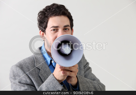 To use this stock image in your creative project, please select the size you need over to the right and click the "Add to Cart" button.
Your downloaded image will come with the Cutcaster watermark removed so don’t worry about the watermark you see on this page. speak out stock photo, Businessman shouting through megaphone by eskaylim