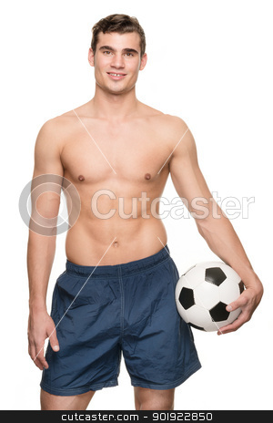 To use this stock image in your creative project, please select the size you need over to the right and click the "Add to Cart" button.
Your downloaded image will come with the Cutcaster watermark removed so don’t worry about the watermark you see on this page. Soccer player stock photo, Young soccer player with ball in front of white background by Picturehunter