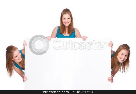 To use this stock image in your creative project, please select the size you need over to the right and click the "Add to Cart" button.
Your downloaded image will come with the Cutcaster watermark removed so don’t worry about the watermark you see on this page. Women with banner stock photo, Full isolated studio picture from three young women with white copyspace sign (banner) by Picturehunter