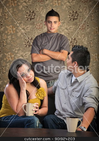 To use this stock image in your creative project, please select the size you need over to the right and click the "Add to Cart" button.
Your downloaded image will come with the Cutcaster watermark removed so don’t worry about the watermark you see on this page. Teenager Talking to Annoyed Parents stock photo, Teenager talking to annoyed parents sitting by Scott Griessel