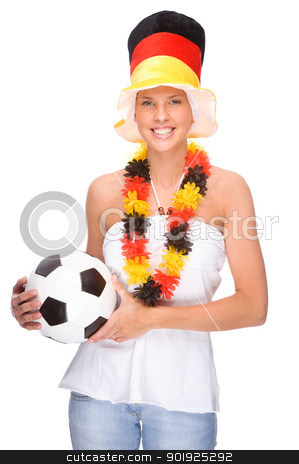 To use this stock image in your creative project, please select the size you need over to the right and click the "Add to Cart" button.
Your downloaded image will come with the Cutcaster watermark removed so don’t worry about the watermark you see on this page. German soccer fan stock photo, Full isolated portrait of a beautiful german soccer fan by Picturehunter