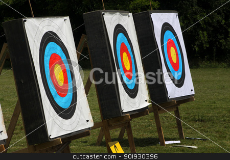 To use this stock image in your creative project, please select the size you need over to the right and click the "Add to Cart" button.
Your downloaded image will come with the Cutcaster watermark removed so don’t worry about the watermark you see on this page. Target stock photo, Used archery target set on position on archery range by vaximilian
