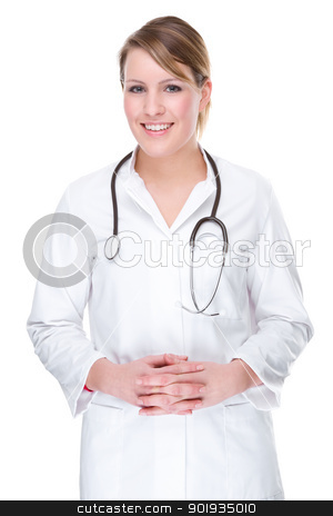 To use this stock image in your creative project, please select the size you need over to the right and click the "Add to Cart" button.
Your downloaded image will come with the Cutcaster watermark removed so don’t worry about the watermark you see on this page. Young doctor stock photo, Full isolated portrait of a beautiful caucasian doctor by Picturehunter