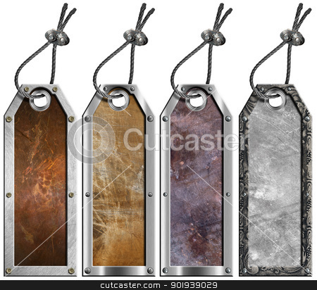 To use this stock image in your creative project, please select the size you need over to the right and click the "Add to Cart" button.
Your downloaded image will come with the Cutcaster watermark removed so don’t worry about the watermark you see on this page. Set of Grunge Metal Tags - 4 items stock photo, Four empty grunge metallic tags with steel cable and metal rivets
by catalby