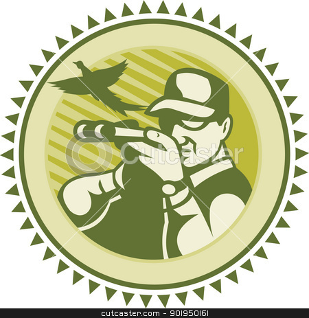 To use this stock image in your creative project, please select the size you need over to the right and click the "Add to Cart" button.
Your downloaded image will come with the Cutcaster watermark removed so don’t worry about the watermark you see on this page. Hunter Aiming Shotgun Rifle With Pheasant Bird stock vector clipart, Illustration of a male hunter shooter aiming shotgun rifle with pheasant bird flying done in retro woodcut style. by patrimonio