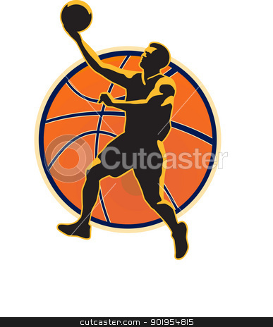 To use this stock image in your creative project, please select the size you need over to the right and click the "Add to Cart" button.
Your downloaded image will come with the Cutcaster watermark removed so don’t worry about the watermark you see on this page. Basketball Player Lay Up Ball stock vector clipart, Illustration of a basketball player lay up dunking ball on isolated white background. by patrimonio