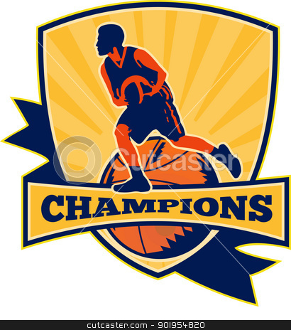 To use this stock image in your creative project, please select the size you need over to the right and click the "Add to Cart" button.
Your downloaded image will come with the Cutcaster watermark removed so don’t worry about the watermark you see on this page. Basketball Player Dribbling Ball Retro stock vector clipart, Illustration of a basketball player dribbling ball with shield and ball retro style and words champions. by patrimonio