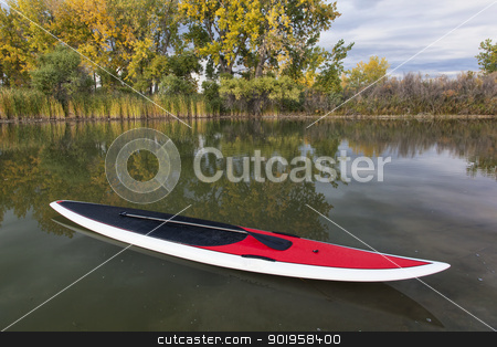 To use this stock image in your creative project, please select the size you need over to the right and click the "Add to Cart" button.
Your downloaded image will come with the Cutcaster watermark removed so don’t worry about the watermark you see on this page. stand up paddleboard stock photo, stand up paddleboard with paddle on a calm lake in fall scenery by Marek Uliasz
