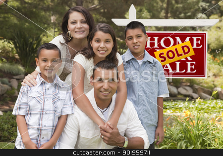To use this stock image in your creative project, please select the size you need over to the right and click the "Add to Cart" button.
Your downloaded image will come with the Cutcaster watermark removed so don’t worry about the watermark you see on this page. Hispanic Family in Front of Sold Real Estate Sign stock photo, Happy Hispanic Family in Front of Sold Home for Sale Real Estate Sign. by Andy Dean