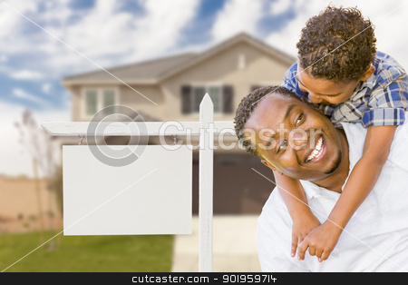 To use this stock image in your creative project, please select the size you need over to the right and click the "Add to Cart" button.
Your downloaded image will come with the Cutcaster watermark removed so don’t worry about the watermark you see on this page. African American Father and Mixed Race Son In Front of Blank Rea stock photo, Happy African American Father and Mixed Race Son In Front of Blank Real Estate Sign and New House. by Andy Dean