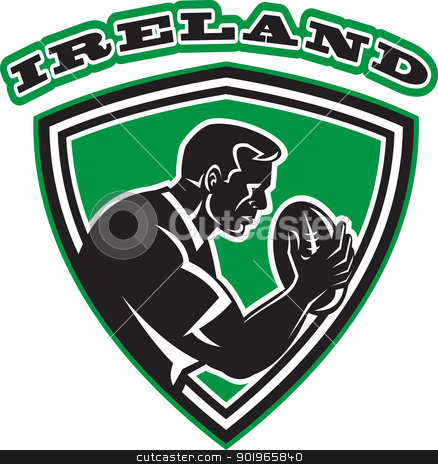 To use this stock image in your creative project, please select the size you need over to the right and click the "Add to Cart" button.
Your downloaded image will come with the Cutcaster watermark removed so don’t worry about the watermark you see on this page. rugby player with ball set inside shield stock photo, illustration of a rugby player with ball set inside shield done in retro style with words Ireland by patrimonio