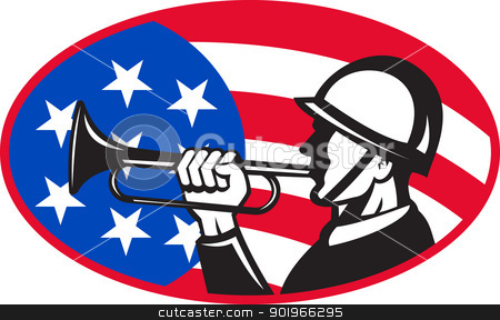 To use this stock image in your creative project, please select the size you need over to the right and click the "Add to Cart" button.
Your downloaded image will come with the Cutcaster watermark removed so don’t worry about the watermark you see on this page. American soldier with bugle and flag stock photo, illustration of an American soldier with bugle and stars and stripes flag set inside ellipse done in retro style.
by patrimonio
