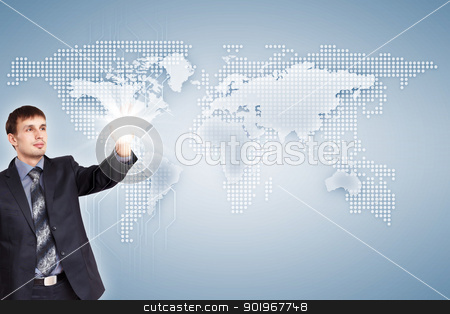 To use this stock image in your creative project, please select the size you need over to the right and click the "Add to Cart" button.
Your downloaded image will come with the Cutcaster watermark removed so don’t worry about the watermark you see on this page. Internet concept of global technology stock photo, Modern Business World, A businessman navigating virtual world map by Sergey Nivens