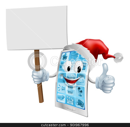 To use this stock image in your creative project, please select the size you need over to the right and click the "Add to Cart" button.
Your downloaded image will come with the Cutcaster watermark removed so don’t worry about the watermark you see on this page. Christmas sign mobile phone stock vector clipart, A Christmas mobile phone mascot character wearing a Santa hat and holding a sign while giving a thumbs up
by Christos Georghiou