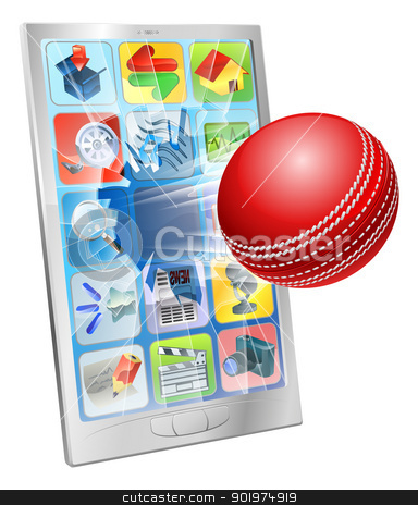 To use this stock image in your creative project, please select the size you need over to the right and click the "Add to Cart" button.
Your downloaded image will come with the Cutcaster watermark removed so don’t worry about the watermark you see on this page. Cricket ball flying out of cell phone stock vector clipart, Illustration of an cricket ball flying out of cell phone screen by Christos Georghiou