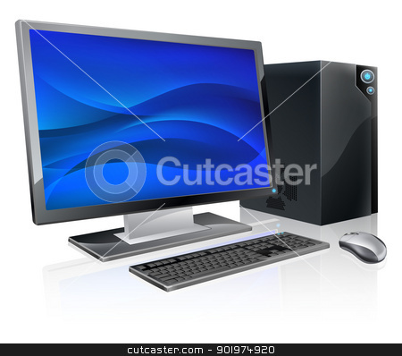 To use this stock image in your creative project, please select the size you need over to the right and click the "Add to Cart" button.
Your downloaded image will come with the Cutcaster watermark removed so don’t worry about the watermark you see on this page. Desktop PC computer workstation stock vector clipart, An illustration of desktop PC computer workstation. Monitor, mouse keyboard and tower by Christos Georghiou