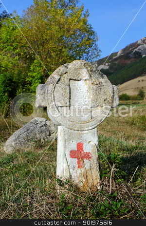 To use this stock image in your creative project, please select the size you need over to the right and click the "Add to Cart" button.
Your downloaded image will come with the Cutcaster watermark removed so don’t worry about the watermark you see on this page. old cross with touristic sign stock photo, old stone cross with touristic sign on a hiking trail witch crosses an abandoned cemetery near Rimetea, Romania by coroiu octavian