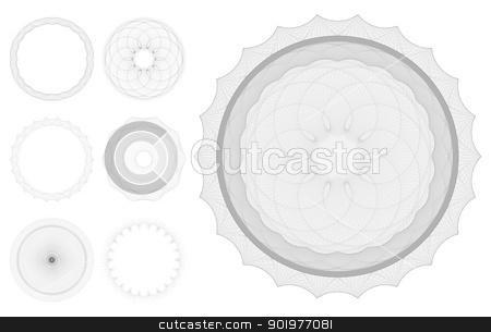 To use this stock image in your creative project, please select the size you need over to the right and click the "Add to Cart" button.
Your downloaded image will come with the Cutcaster watermark removed so don’t worry about the watermark you see on this page. Guilloche patterns stock vector clipart, Set of Guilloche patterns like those used for security on banknotes and certificates. In vector file lines are strokes for easy thickness and color changes. Intelligently arranged in layers by Christos Georghiou